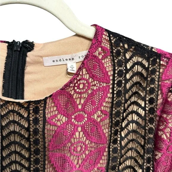 Anthropologie x Endless Rose Pink & Black Lace Midi Dress Size M 8660D5FR - Picture 3 of 8